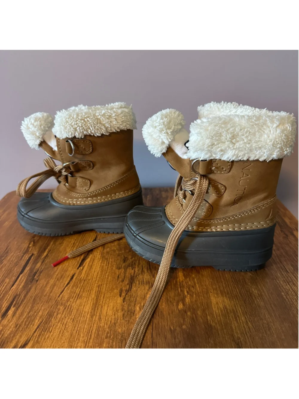 Nautica Toddler Snow Boots Size 7 Brown Faux Fur Lined Winter Waterproof